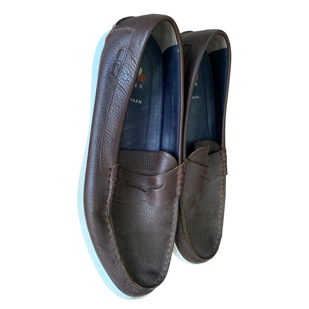 Cole Haan Mens 11.5M  Grand‎ OS Brown Leather Penny Loafers Comfort Dress Shoes